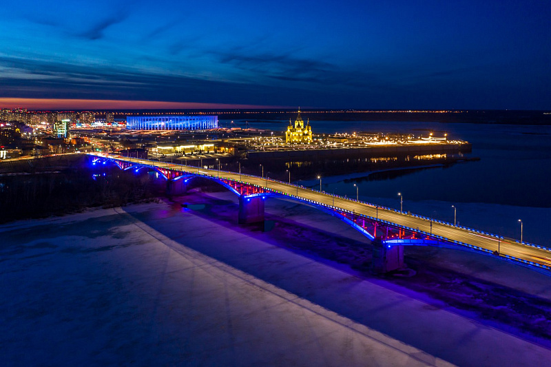 The lighting design of the facade of the modern meat production complex under construction